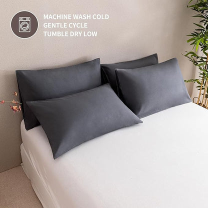 MINIPANDA Dark Gray Pillow Cases Standard Size Set of 4 - Super Soft, Smooth and Breathable Standard Pillow Cases- Envelope Design - Machine Washable Lightweight (20X26 Inches (4 Piece))