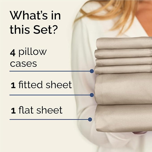 Full 6 Piece Sheet Set - Comfy Breathable & Cooling - Ultra Soft Hotel Luxury Bedding Set with 8-16 Inch Deep Pockets - 1 Flat & 1 Fitted Sheet & 4 Pillowcases - Cozy, Wrinkle Free & Easy Care - Cream