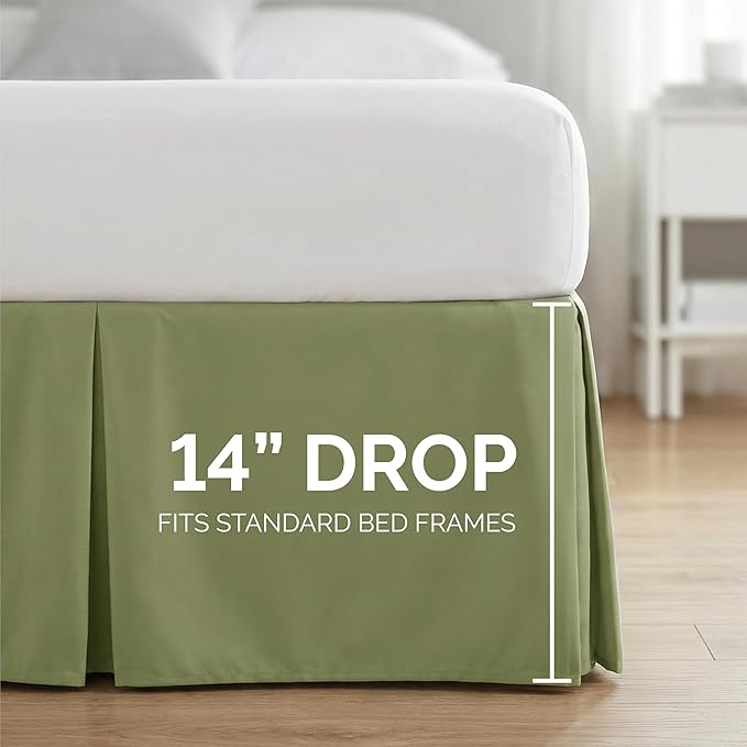 Southshore Fine Living, Inc. Queen Bed Skirt 14 Inch Drop, Pleated Sage Green Bed Skirt, Microfiber Dust Ruffle Queen Size, Wrinkle Free, Hides Underbed Storage and Box Springs, Oeko-Tex, Sage Green