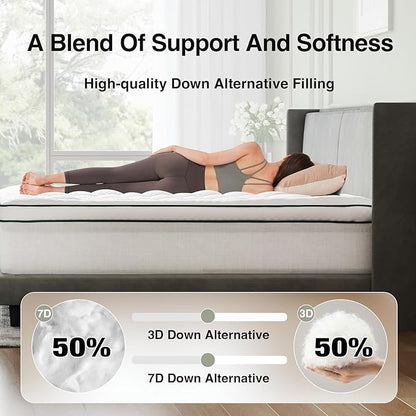 Novilla Queen Mattress Topper, Extra Thick Pillow Top - Overfilled Hotel Luxury Mattress Pad Cover for Back Pain Relief, Breathable Fluffy Down Alternative Fill, 8-21” Deep Pocket, Green-White