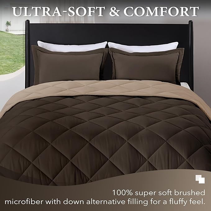 downluxe Twin Comforter Set - Brown and Tan Twin Comforter, Soft Bedding Sets for All Seasons -2 Pieces - 1 Comforter (66"x92") and 1 Pillow Sham(20"x26")