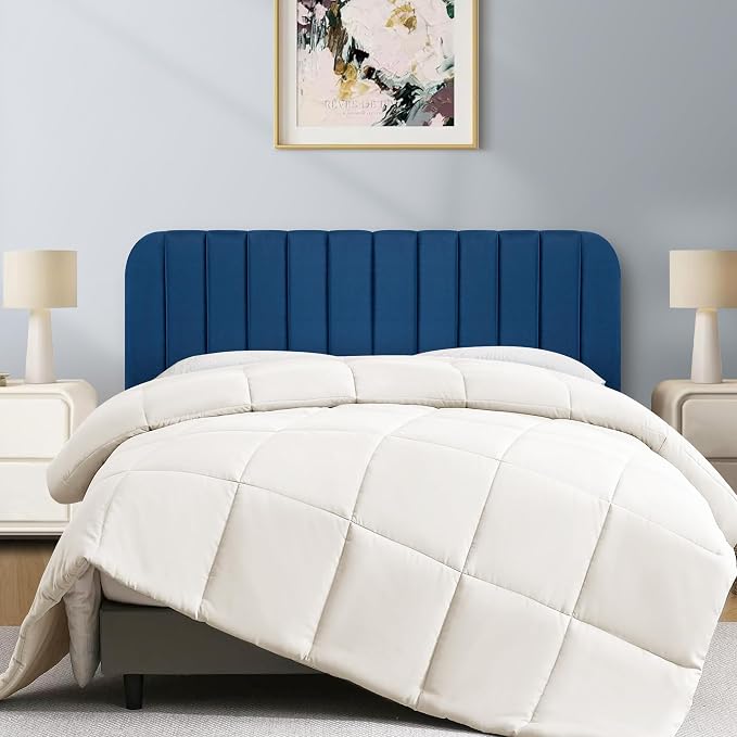 Queen Headboard Only - Upholstered Headboard for Bed, Easy Assembly, Velvet Covered Sponge, Place Between Bed & Wall, Adjustable Metal Legs with Non-Slip Pads, Blue