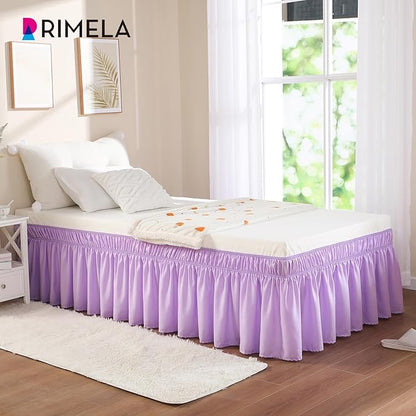 RIMELA Lilac Bed Skirt Full Size 15 Inch Drop, Elastic Bed Skirting for Bed Base and Frame, Bedding Dust Ruffle Easy to Install, Lightweight Wrap Around Adjustable Bedskirt