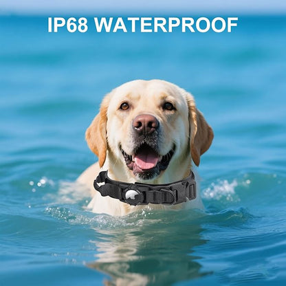 Upgraded Airtag Dog Collar Waterproof, Adjustable GPS Training Nylon | Dog Collar with AirTag Holder, Control Handle and Quick-Release Buckle for Medium and Large Dogs (Black, M)