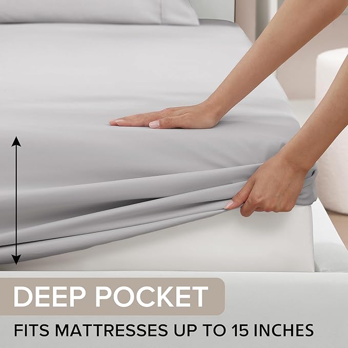 UGG Hedi Full Sheet Set 4-Piece Luxury Cooling Sheets Deep Pockets Premium Bedding with 2 Pillow Shams Hypoallergenic Machine Washable Soft Lightweight Bed Set for Bedroom, Full, Stone Grey