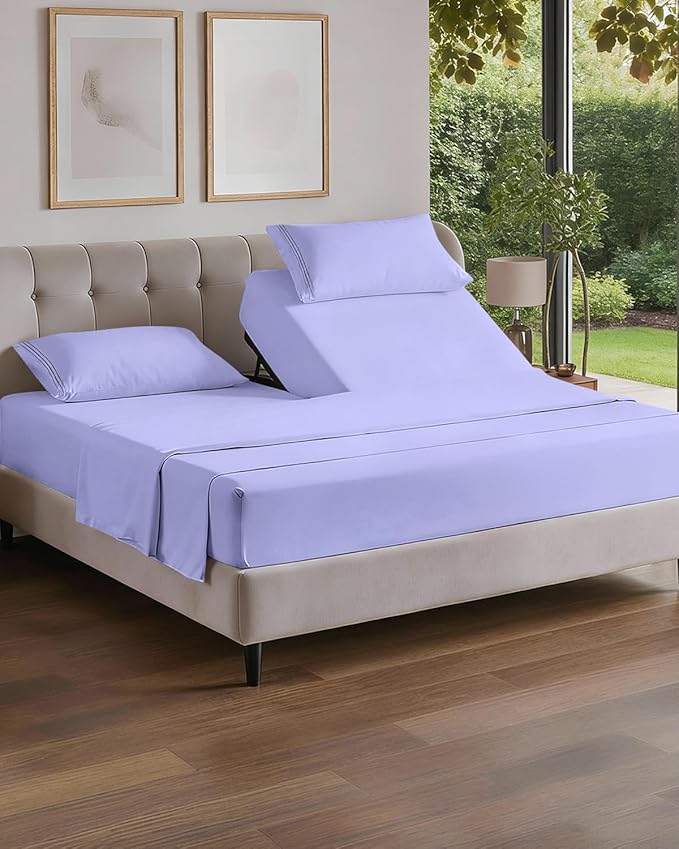 Flex Top Split Head King 4 Piece Sheet Set - Comfy Breathable & Cooling Bed Sheets Set - Hotel Luxury Bedding for Women, Men, Kids, Teens, Boys & Girls - Deep Pockets, Ultra-Soft - Oeko-Tex - Lavender