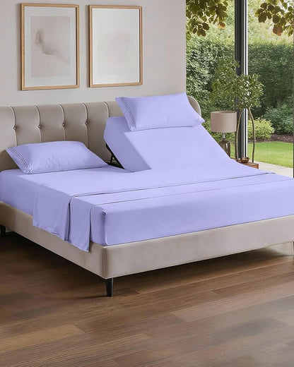 Flex Top Split Head King 4 Piece Sheet Set - Comfy Breathable & Cooling Bed Sheets Set - Hotel Luxury Bedding for Women, Men, Kids, Teens, Boys & Girls - Deep Pockets, Ultra-Soft - Oeko-Tex - Lavender