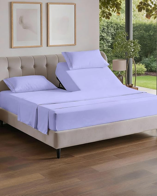 Flex Top Split Head King 4 Piece Sheet Set - Comfy Breathable & Cooling Bed Sheets Set - Hotel Luxury Bedding for Women, Men, Kids, Teens, Boys & Girls - Deep Pockets, Ultra-Soft - Oeko-Tex - Lavender