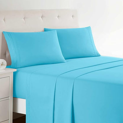 Clara Clark Bed Sheets, Premier 1800 Series 4 Piece Bed Sheet Set, Deep Pocket, Wrinkle, Fade, Stain Resistant, Luxury Soft Bedding Sheets & Pillowcases, Queen, Beach Blue