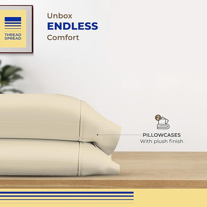 Thread Spread 100% Egyptian Cotton King Size Pillow Cases Set of 2 - Luxury 600 Series Bliss Collection Pillow Cases King Size (Ivory), Soft Cooling Hotel Cotton Pillowcases, Sateen Finish