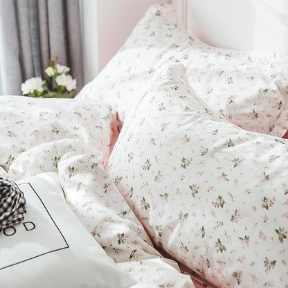 VM VOUGEMARKET Pink Flower Comforter Set Twin 3 Pcs White Farmhouse Floral Botanical Pattern Comforter Set, All Season Soft & Lightweight Comforter for Girls Women 68"x90"