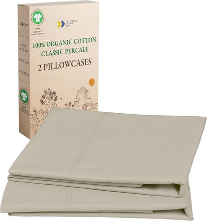California Design Den 100% Organic Cotton King Pillow Cover Set of 2 - Soft & Crisp Cotton Percale Pillowcases, Fits King Pillows - Warm Taupe