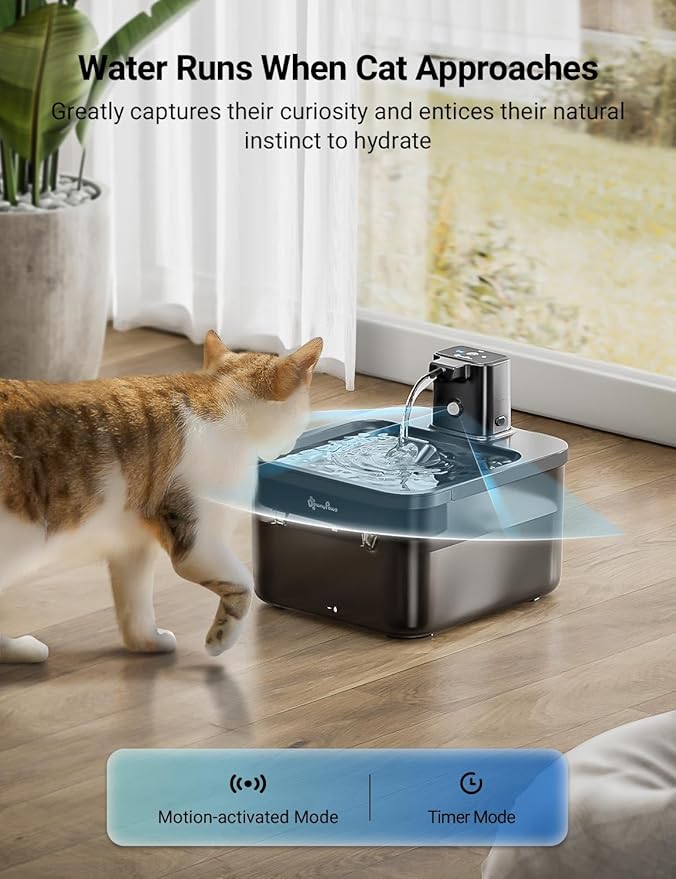 DownyPaws Cat Water Fountain Cordless, 84oz/2.5L Fursink Wireless Pet Water Fountains for Cats Indoor, Battery Operated Cat Drinking Fountain with Motion Sensor, Ultra Quiet Pump, BPA-Free, Black | Wireless Cat Drinking Water Fountains for Cats Indoor,...
