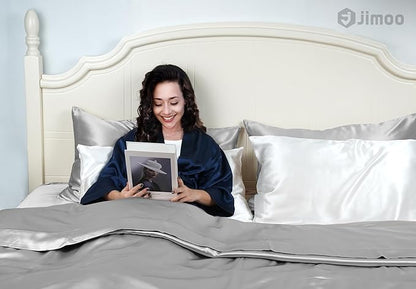 100% Mulberry Silk Pillowcase for Hair and Skin, 22 Momme Pure Natural Silk Pillow Case Both Sided with Zipper, Pillow Cover for Women Mom Men(Silver Grey, Queen 20''×30'', 2 Pack)