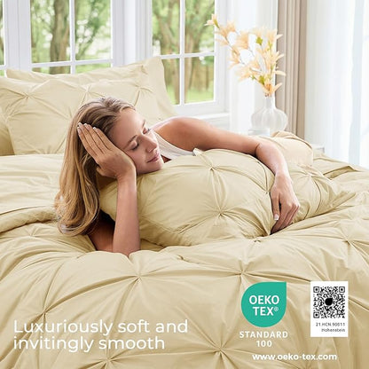 Sasttie Twin Comforter Set, 5-Piece Bed in a Bag, Pintuck Bedding Sets for All Season, Includes Comforter, Flat Sheet, Fitted Sheet, Pillowcase and Pillowsham, Pale Yellow