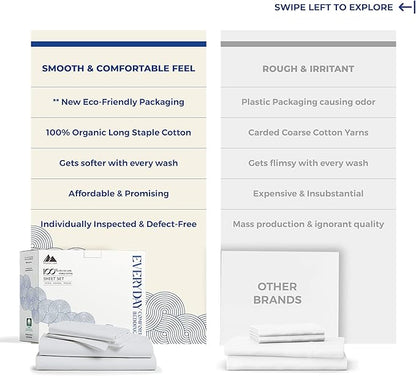 Mayfair Linen 100% Organic Cotton Percale Sheets - California King Size, 4 Piece Set, Percale Weave, Crisp, Cooling, 16" Deep Pocket - Light Grey