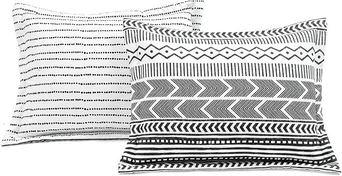 Lush Decor Hygge Geo Reversible 5 Piece Comforter Set, Full/Queen, Black & White