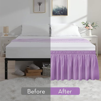 RIMELA Lilac Purple Bed Skirt Queen Size 15 Inch Drop Elastic Wrap Around Dust Ruffle Solid Bedding Bedskirt Soft Microfiber Fabric Machine Washable Easy to Install