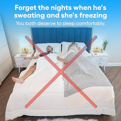 SöMN Kömforte Microfiber Dual Zone Comforter, His and Hers Blankets for Couples, Cool & Warm Two Temperature Comforter, Alternative Down Duvet Insert, Wedding Gift (White, Queen)