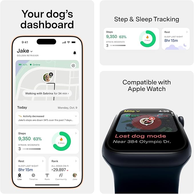 Fi Series 3+ GPS + Health Dog Collar, Pink, X-Small, 12-Month Membership | Smart GPS dog collar with live tracking, health & behavior, Escape Alerts, LED light. Waterproof and Apple Watch compatible.