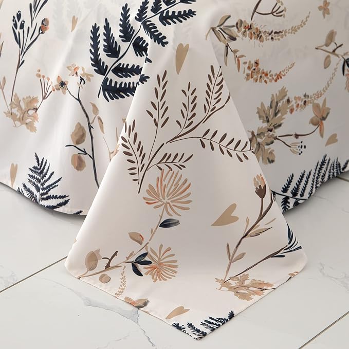 JSD 6 Piece Blush Floral Printed Sheet Set King Size, Soft Boho Botanical Microfiber Bed Sheets Extra Deep Pocket