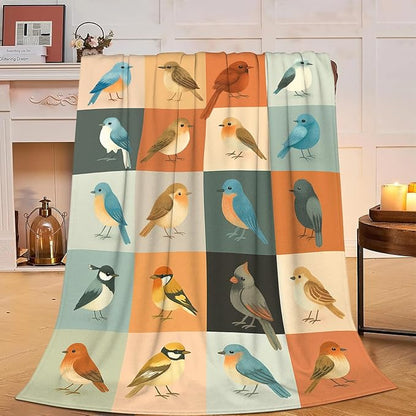 Bird Blanket Super Soft Warm Fluffy Fleece Flannel Sparrow Cardinal Throw Blanket Cozy Fuzzy Plush Stuff Bedding Blankets Gifts for Women Kids Boys Girls Adults 60"X50"