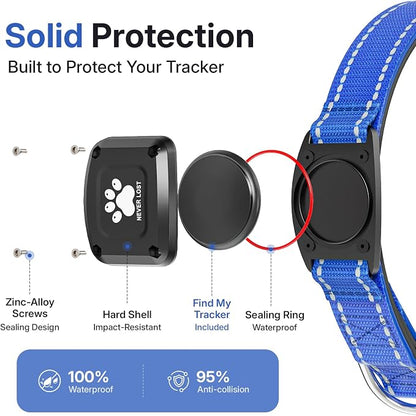 GPS Dog Collar Tracker 2-in-1,Reflective Waterproof Pet Collar,iOS-Only,No Monthly Fees,Unlimited Range,Dog Tracking Collar Pet Tracker,for Small Medium Large Dogs(XS (10.5"-13.5"), Blue)
