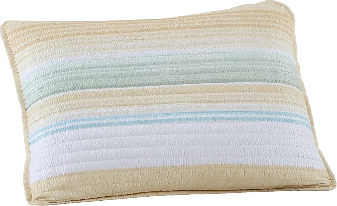 Beatrice Home Fashions Coralinn Striped 2-Piece Quilt Set, Lightweight, All-Seasons, Twin, Yellow Sage