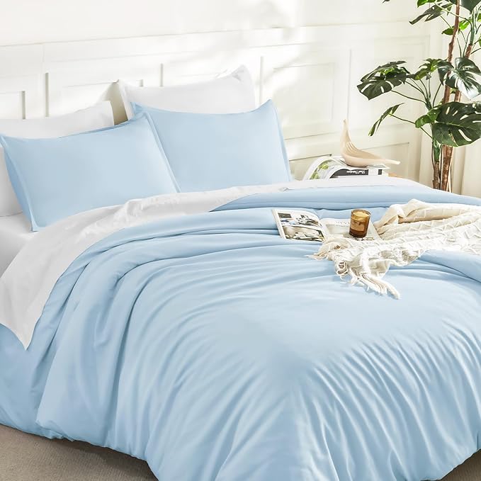 Litanika Comforters Light Blue Twin/Twin XL Size, 2 Pieces Lightweight Solid Bedding Comforter Set, All Season Fluffy Bed Set (66x90In Comforter & 1 Pillowcase)
