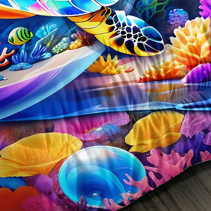 Sea Turtle Comforter Set King Size,Colorful Underwater World Toddler Bed Comforter Set,Coastal Bedding for Kids Boys Girls Room Decor,Sea Life Themed Comforter Sets 2 Pillowcases.