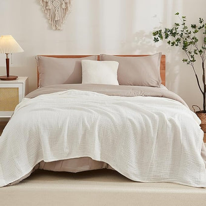 EMME Cotton Muslin Twin Blanket Breathable Gauze Soft Lightweight Adults Gifts for Women (White,60"x80")