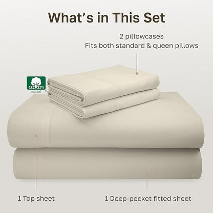 California Design Den - Luxury Full Size Sheet Set - 100% Cotton, 600 Thread Count Deep Pocket Full Size Bed Sheets, Sateen Weave - Ivory (Warm Cream)