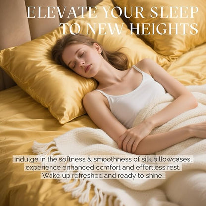 Ravmix Silk Pillow Cases with Zipper, 21momme Mulberry Silk Pillowcase for Hair Skin Health, Soft Smooth Breathable Cool Pillow Cover for Beauty Sleep with Gift Box 1PC(Queen 20"x30", Gold)