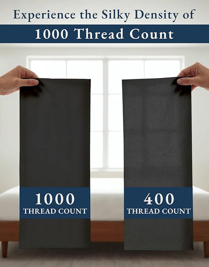 100% Egyptian Cotton Sheets Queen Size Bed Set – 1000 Thread Count Naturally Cooling & Breathable Sateen Queen Sheets Set, Long-Staple Cotton for Lasting Softness, Snug Fit 15" Deep Pocket - Black