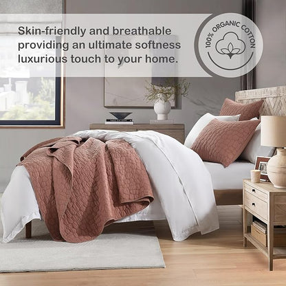 HORIMOTE HOME 100% Cotton Quilt Set King Size, Cameo Rose Pre-Washed Bedspreads Coverlet Set with Cobblestone Pattern, Cozy Lightweight Stitching Decorative Bedding Cover for All Seasons