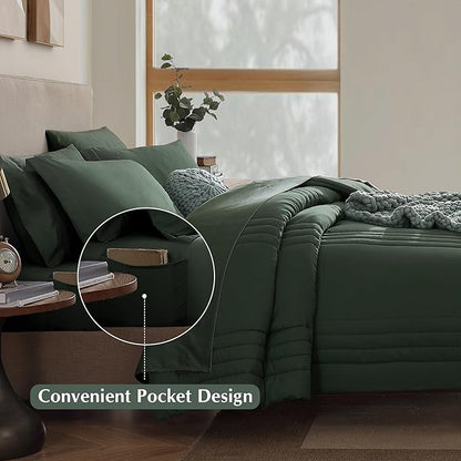 Monbix Full Comforter Set - 7 Pieces Deep Forest Bed in a Bag Full Size Bedding Sets with Comforters, All Seasons Comforter with Sheets, Pillowcases & Shams