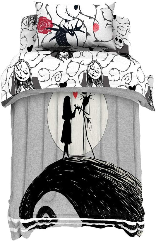 Jay Franco Disney Nightmare Before Christmas Moonlight 5 Piece Twin Bed Set - Includes Reversible Comforter & Sheet Set - Features Jack Skellington and Sally - Super Soft Microfiber