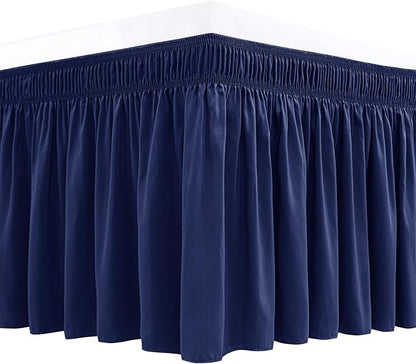Biscaynebay Wrap Around Bed Skirts for Full & Full XL Beds 22" Long Drop, Navy Adjustable Elastic Dust Ruffles Easy Fit Wrinkle Resistant Silky Luxurious Fabric Machine Washable
