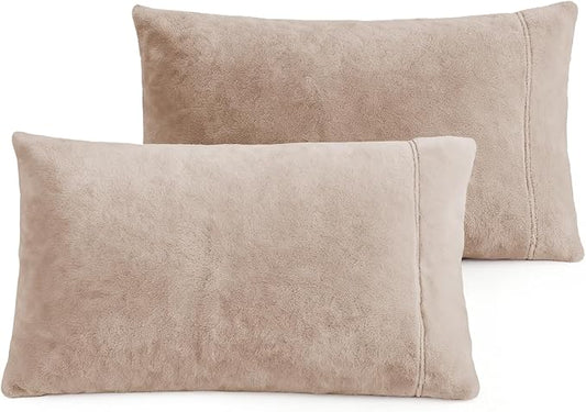 Velvet King Pillowcases King Size of 2 Pack, Ultra Soft Breathable Pillow Cases with Flap Closure for Bed, Luxury Fuzzy Warm Flannel Velvet Pillow Covers, No Insert (King 20x40 Inches, Taupe)