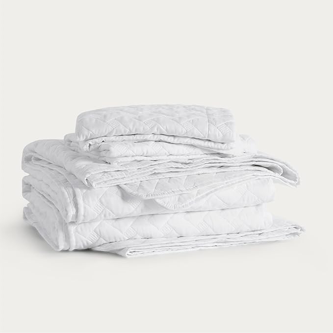 Bedsure Quilts Queen Size - Lightweight Bedspreads Queen Size with Basket Weave Pattern, Soft Quilt Bedding Set, White Comforter Set Coverlet for All Seasons with 2 Pillow Shams (90" x 96") | Skin-Friendly Soft, All-Season Comfort, Breathable, Lightwei...