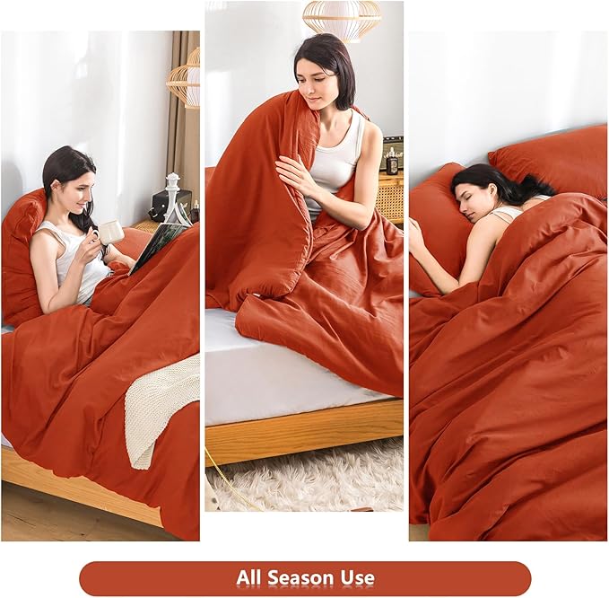 COTTEBED Orange Queen Comforter Sets Clearance Prime, Soft Washed Cotton Lightweight All Season Full Sized Bedding Down Alternative Conforters Pillowshams Men Women(Pumpkin Bright Orange,Queen/Full)