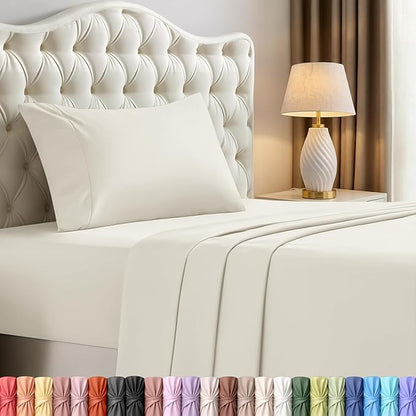 Utopia Bedding Twin Sheet Set – 3 Piece Bed Sheets for Twin Size Bed, Soft and Breathable Microfiber, Includes 1 Fitted Sheet, 1 Flat Sheet and 1 Pillowcase – Oeko-Tex (Ivory)