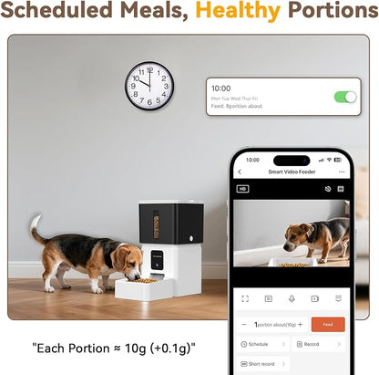 UTCG Automatic Dog Feeder with Camera: 8L/33 Cups 5G WiFi | Timed Food Dispenser for Medium Dogs, 1080P HD Night Vision, Video Recording, 2-Way Audio, APP Control
