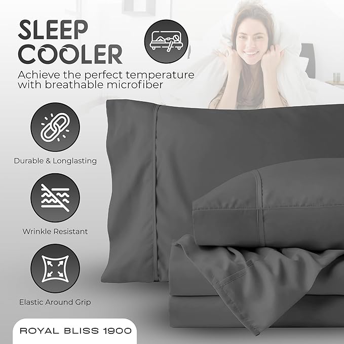 Top Split California King Sheet Set for Adjustable Bed 4 Pcs, Double Brushed Microfiber Split Head Sheets, Ultra Cooling 16in Deep Pocket Wrinkle Resistant (Dark Grey)