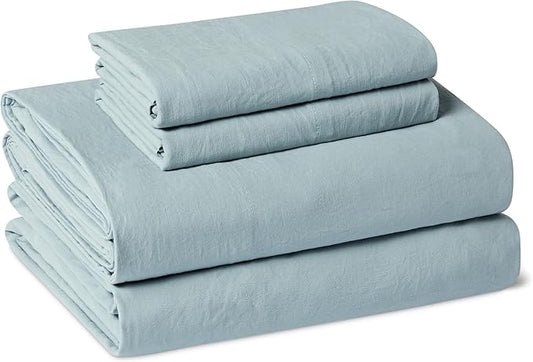 Amazon Basics Brushed Microfiber Sheet Set, Extra Soft with Natural Texture, 4-Piece, Full, Blue, Deep Pocket