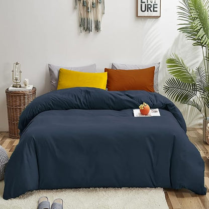 Luxlovery Navy Blue Comforter Set King Dark Blue Bedding Comforter Set Soft Breathable Quilts Breathable Cozy Comforter with 1 Yellow+1 Caramel Pillowcase for King Bed