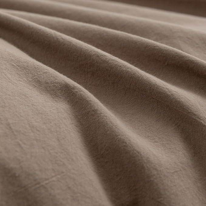 BESTOUCH Duvet Cover Set 100% Washed Cotton Linen Feel Super Soft Comfortable Chic Lightweight 3 PCs Home Bedding Set Solid Pine Bark Brown Oversized Queen