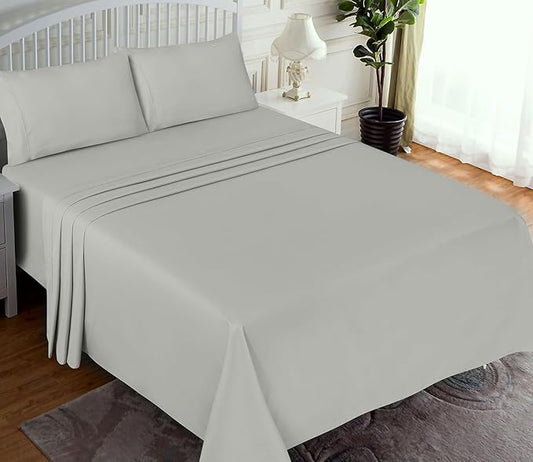 RUVANTI 100% Cotton Sheets – Twin Size Percale Bedding, Cooling & Breathable, Durable with a Crisp, Soft & Comfortable Feel, 16" Deep Pocket, 3-Piece Set, Silver