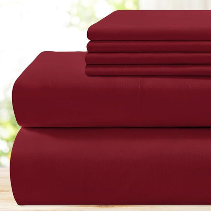 BYSURE 6 Pieces Bed Sheets Set(Queen, Burgundy Red) - Hotel Luxury Super Soft 1800 Thread Count 100% Microfiber Sheets with Deep Pockets, Wrinkle & Fade Resistant