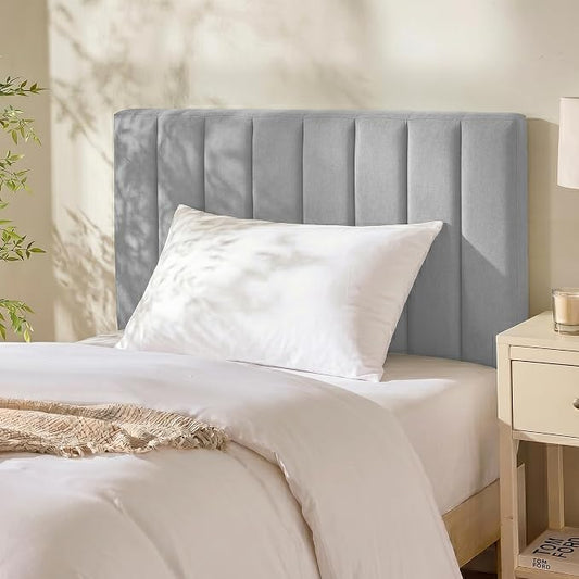 Hearth & Harbor Wall Mounted Twin Headboard Only, Bed Headboard Twin Size | Easy Assemble, Floating Peel and Stick, Upholstered, Channel Stitched, 3D Wall Panels, 5 Strips of 3M Tape Included, Silver